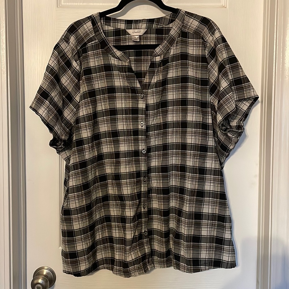 Women’s 2X Black and Tan Plaid CJ Banks Blouse